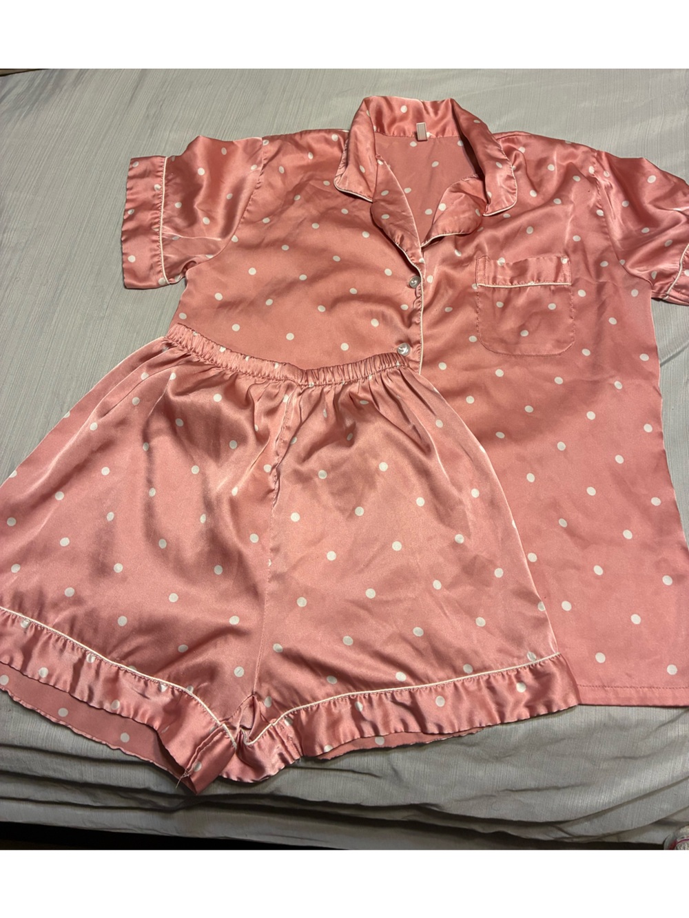 Women's Satin Polka Dot Sleep Set - Pink